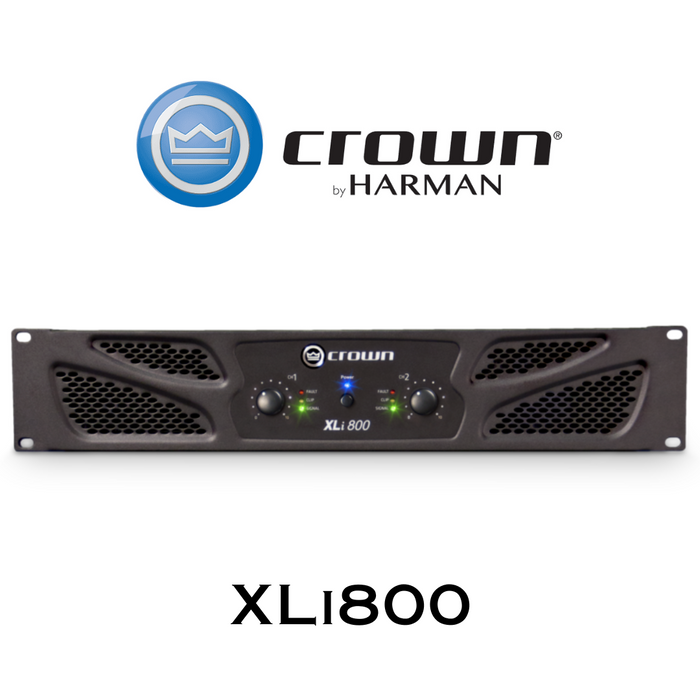 Crown Audio XLi 800 - Amplificateur de puissance stéréo commercial 300 W par canal à 4 Ohms, 200 W par canal à 8 Ohms, 600W à 8 Ohms Bridge Mono.