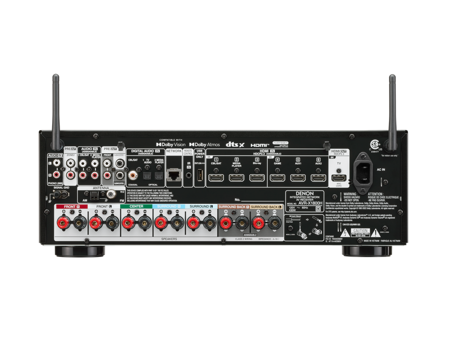 Denon AVRX1800H - Récepteur cinéma maison 7.2, 8K, 80W, 7 Canaux amplifiés, Dolby Atmos, 3D