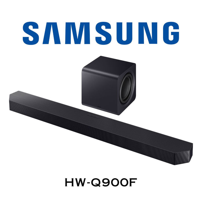 Samsung HW-Q900F Barre de son | Bluetooth | 17 haut-parleurs | 7.1.2 canaux | Caisson de basses 2 x 8'' Actif Compact sans fil | Dolby Atmos/DTS:X | Vidéo 4K 120HZ, Game Pro, SpaceFit Sound+, SmarThings, Alexa, Bluetooth, Wifi, HDMI : entrées 2, sortie 1.