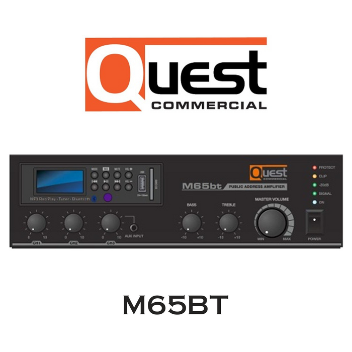 Quest Commercial M65BT - Amplificateur-Mélangeur 70 Volts 65 Watts avec Bluetooth intégré