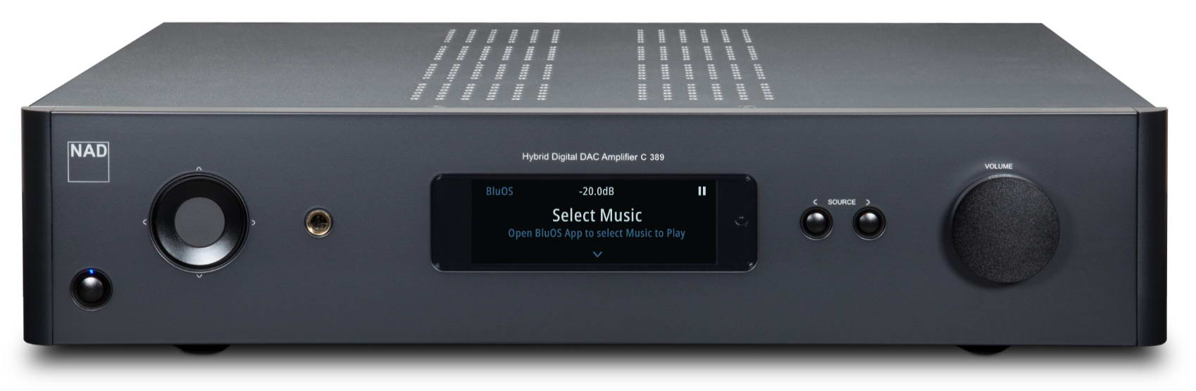 NAD C389BluOS - Amplificateur stéréo intégré hybride 130 W/C, DAC, entrée phono