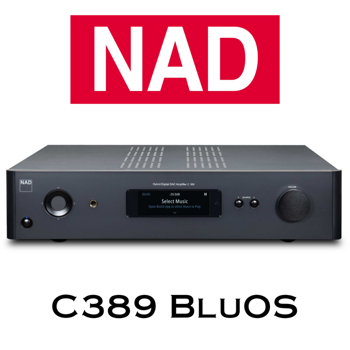 NAD C389BluOS - Amplificateur stéréo intégré hybride 130 W/C, DAC, entrée phono