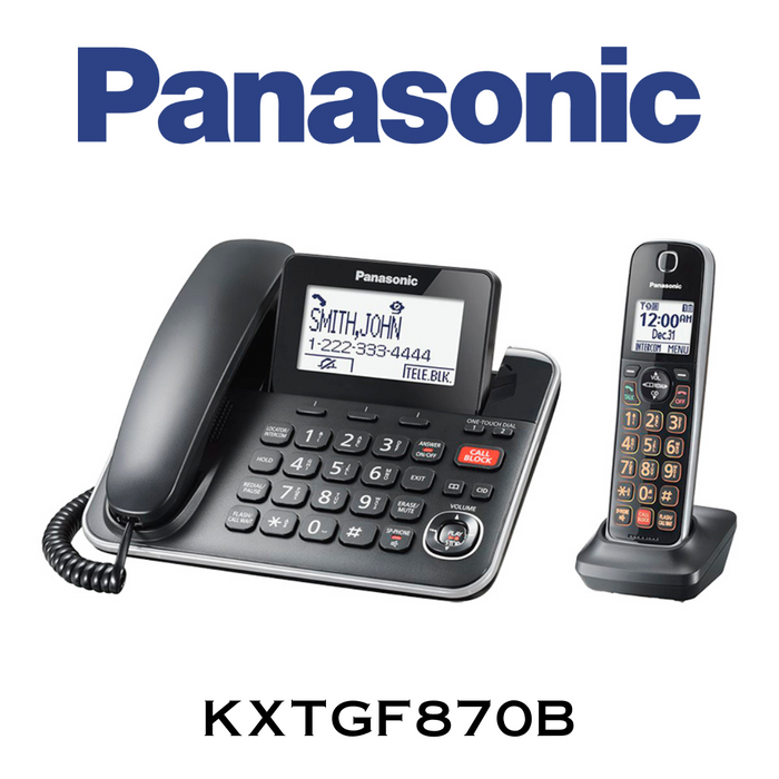 Panasonic KXTGF870B - Système téléphonique extensible avec / sans fil numérique avec répondeur et 1 combiné, écrant LCD inclinable, blocage d'appel et moniteur pour bébé.