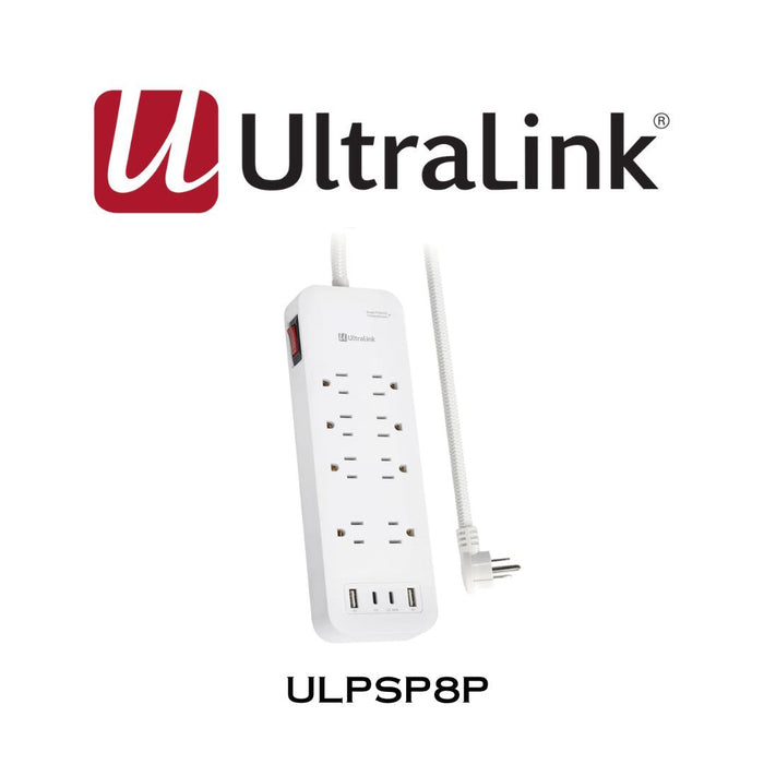 Ultralink PS800U - Barres d’alimentation avec protecteur de surtension 8 prises, 4 USB