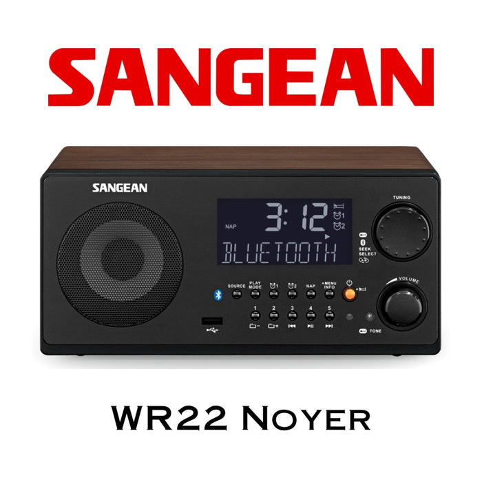 Sangean WR22 - Radio réveil numérique AM/FM, USB, Bluetooth