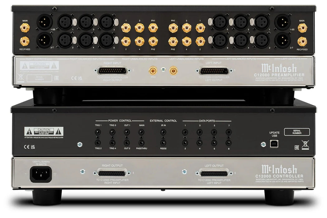 McIntosh C12000 - Préamplificateur stéréo section audio/contrôle séparées, 2 entrées phonos