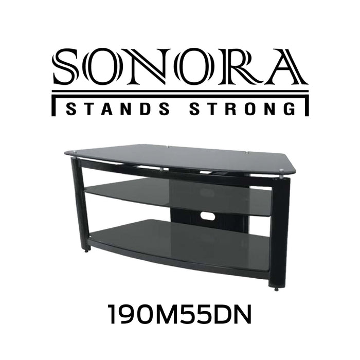 Sonora 190M55DN - Meuble de 55po de large pour téléviseurs. Grâce à son cadre en métal poli et à son verre travaillé, le Sonora 190M55DN apporte de l'opulence à n'importe quelle pièce!