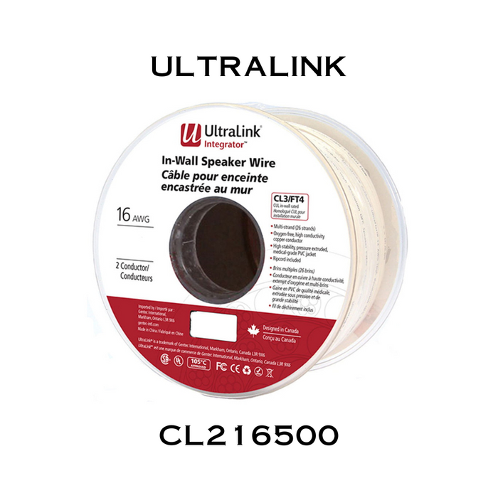 Ultralink CL216500 - Câble pour enceinte encastrée au mur 500' Calibre Integrator FT4 16AWG 2 conducteurs