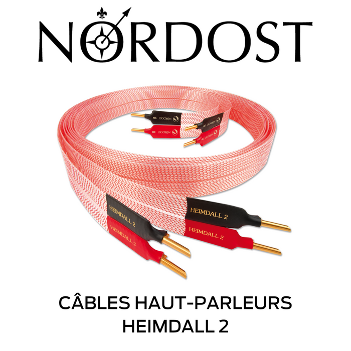 NORDOST Heimdall 2 (la paire) - Câbles de haut-parleurs Série: Isolation Ethylène Propylène Fluoré, câblage conception Micro Mono-Filament, conducteurs 18 x 22 AWG, argent à 99,9999% OFC, capacitance : 9.8pF/f Inductance : 0,14 μH/pied!