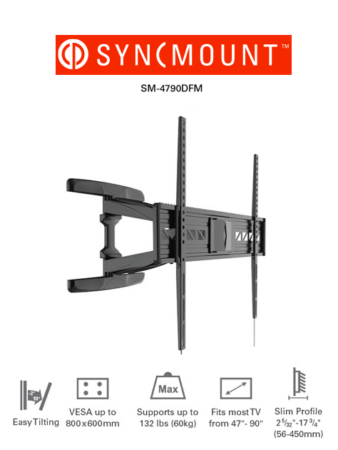 Syncmount - Support mural pour téléviseur à articulation complète 47" à 90"