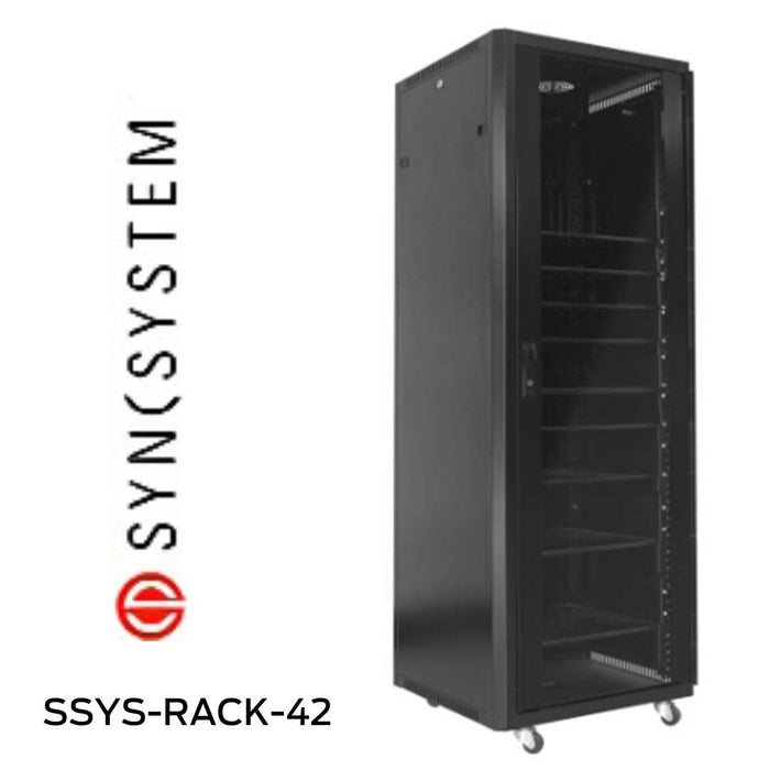 SyncSystem - Meuble Audio-Vidéo avec porte avant vitrée noir SSYSRACK42