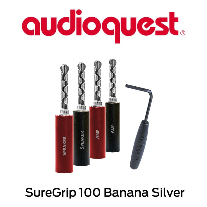 Audioquest - Connecteurs de câbles à haut-parleurs de type Banane SureGrip 100 Banana Silver