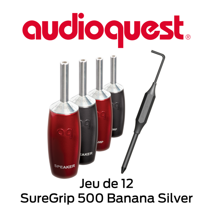 Audioquest - Connecteurs de câbles à haut-parleurs de type Banane SureGrip 500 Banana Silver