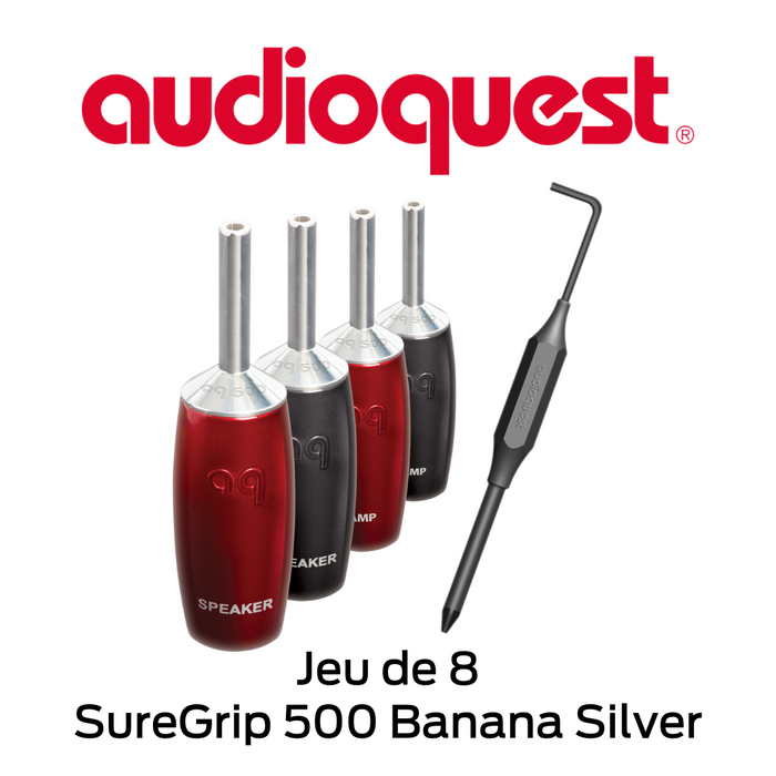 Audioquest - Connecteurs de câbles à haut-parleurs de type Banane SureGrip 500 Banana Silver