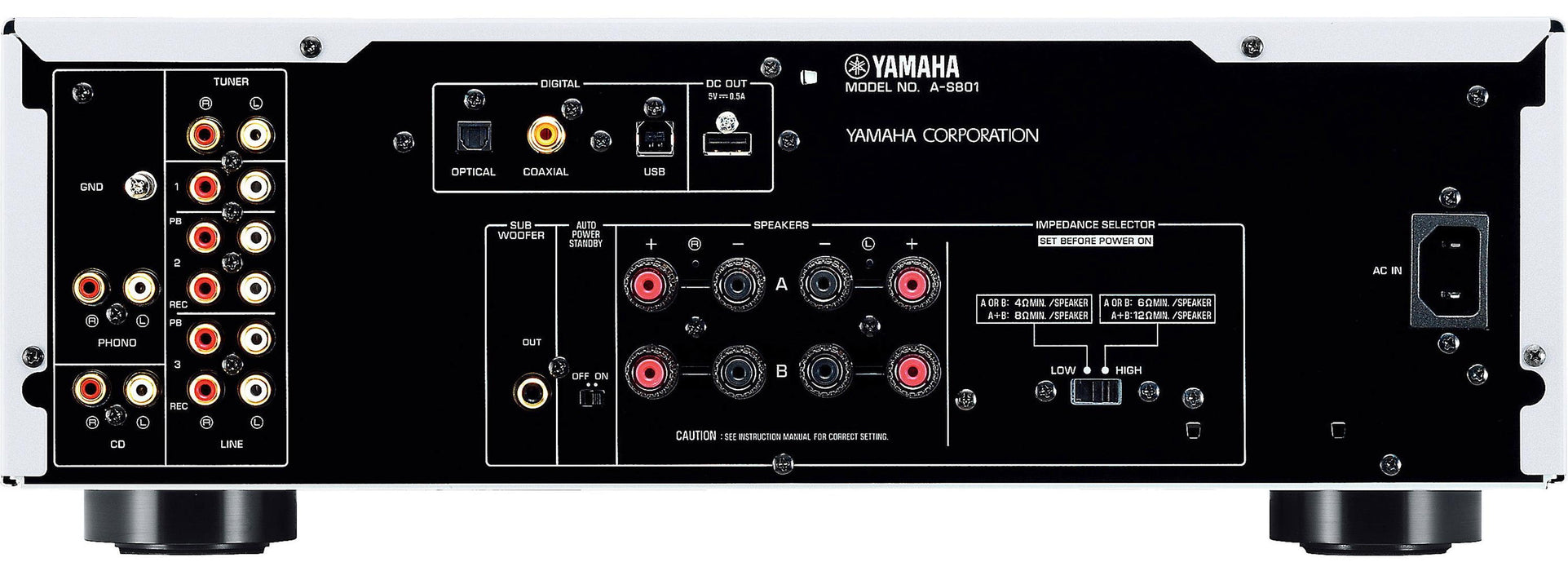 Amplificateur Yamaha AS801 : châssis haute rigidité, 100W/Canal
