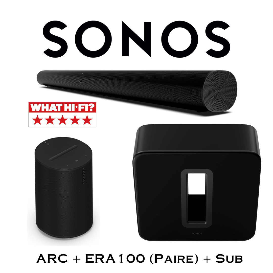 Sonos ARC + Era100 (paire) + Sub Ensemble parfait Dolby Atmos