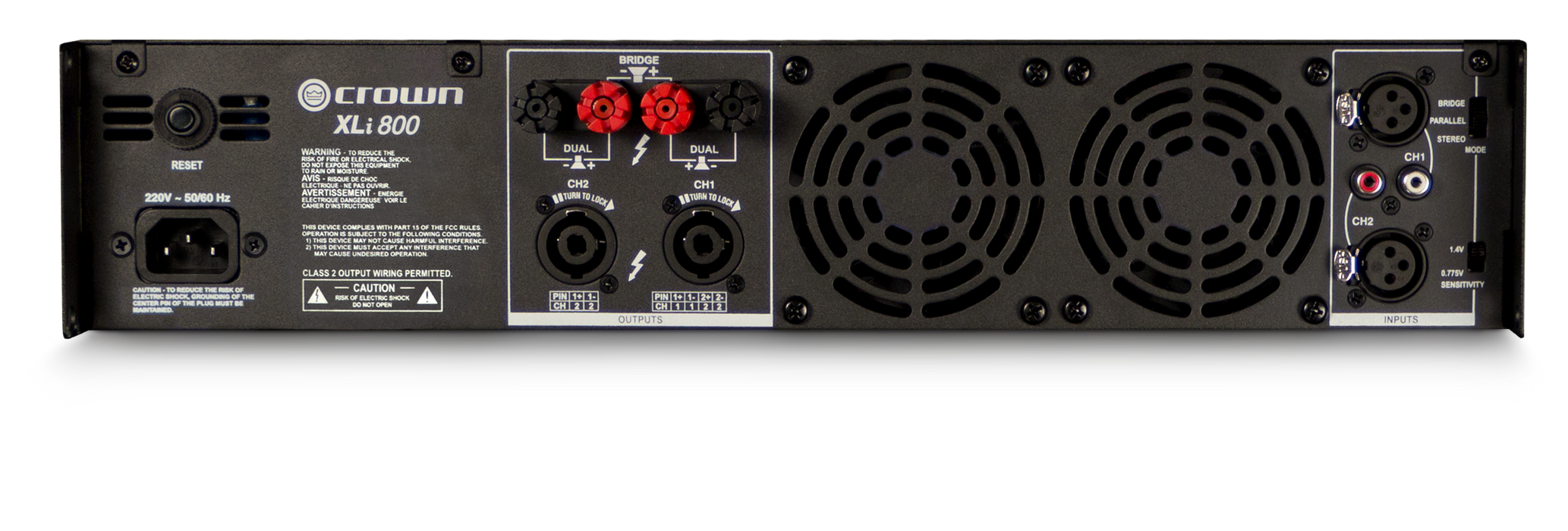 Crown Audio XLi 800 - Amplificateur de puissance stéréo commercial 300 W par canal à 4 Ohms, 200 W par canal à 8 Ohms, 600W à 8 Ohms Bridge Mono.