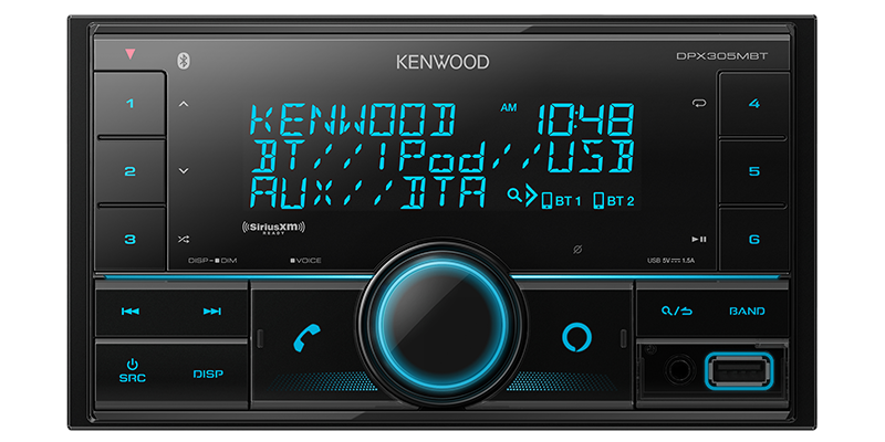 Kenwood DPX305MBT - Récepteur multimédia numérique de taille double DIN avec Bluetooth, Alexa, entrée USB avant et AUX compatible avec une variété de périphériques, égaliseur 13 bandes et éclairage de couleur variable.