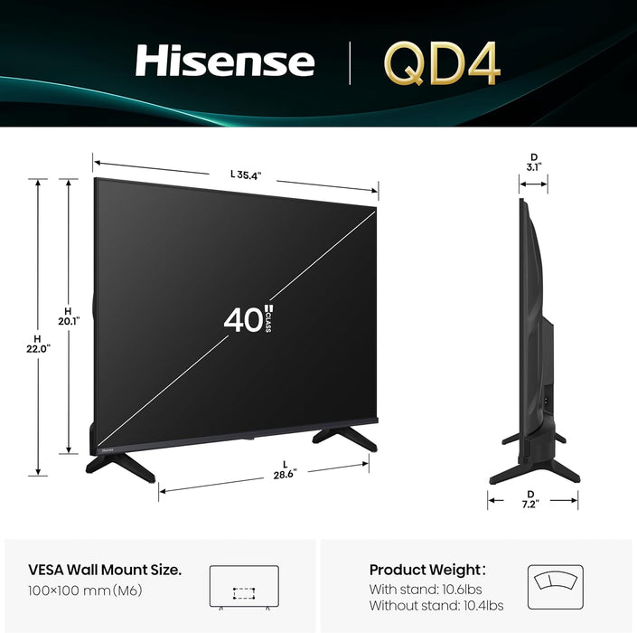 Hisense 40QD4SF - Hi-QLED Full HD Téléviseur intelligent Fire TV 40''