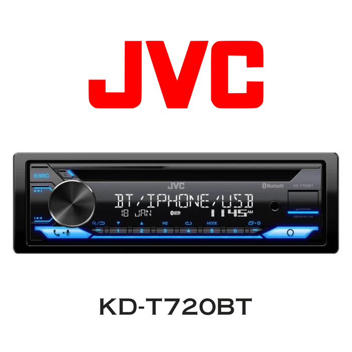 JVC KD-T720BT - Radio d'auto CD Récepteur Bluetooth/USB/Amazon Alexa, 22 watts RMS/4 canaux compatible avec l'application à distance EQ13 bandes