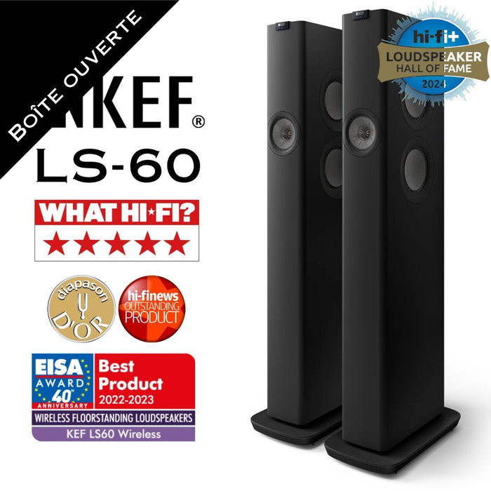 KEF LS60 Wireless - Enceintes amplifiés Intégrée de 1400W (Noires, Boites ouvertes)
