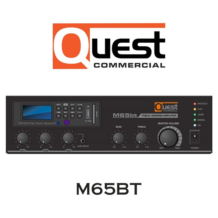 Quest Commercial M65BT - Amplificateur-Mélangeur 70 Volts 65 Watts avec Bluetooth intégré, tuner FM et lecteur multimédia