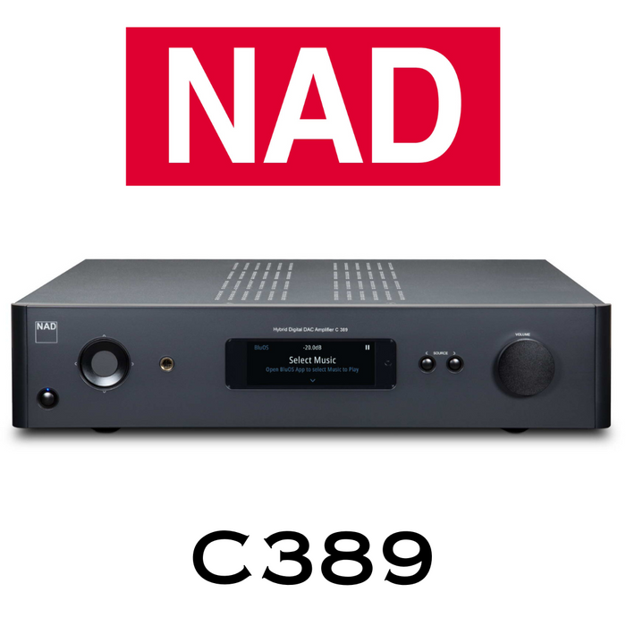NAD C 389 - Amplificateur DAC numérique hybride 130 Watts par canal, DAC ESS Sabre 9028 32 bits/384 kHz, deux jeux de sorties haut-parleurs, aptX Qualcomm aptX HD Bluetooth, double sortie pour subwoofer et amplificateur de casque dédié!