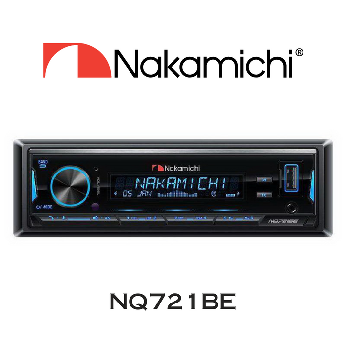 NAKAMICHI NQ721BE - Récepteur multimédia 4x25Watts RMS numérique amovible 1-DIN, écran LCD VA 12 bits à 2 lignes, égaliseur 10 bandes intégré et entrée AUX avant.