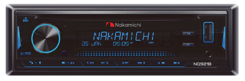 Nakamichi NQ921B - Récepteur Bluetooth USB CD/DVD mono-DIN 50W × 4CH, 2 ports USB, sortie RCA