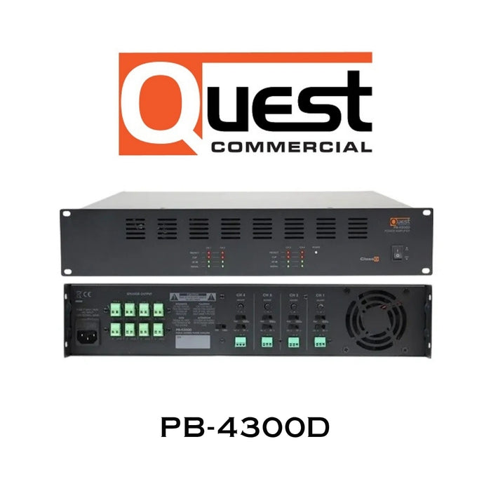 Quest Commecial PB4300D | Amplificateur commercial 70V, 4 x 300 Watts
