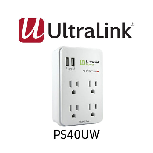 Ultralink - Protecteur de surtension murale 4 prises, 2 USB 3.1A