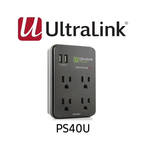 Ultralink - Protecteur de surtension murale 4 prises, 2 USB 3.1A