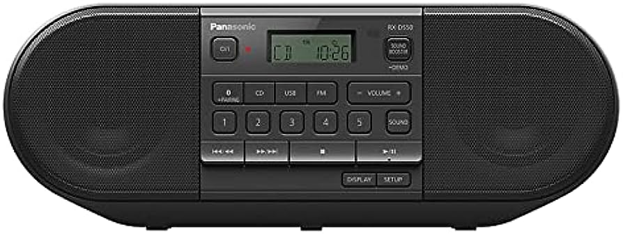 Panasonic RXD550 - Radio portable, lecteur CD, Bluetooth et connextion USB. Avec 20 W de puissance, le RXD550 va au-delà de son design compact et élégant.