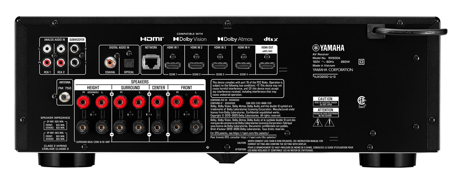 YAMAHA RX500A | Récepteur cinéma-maison 70W, 7 Canaux, 8K, Dolby Atmos