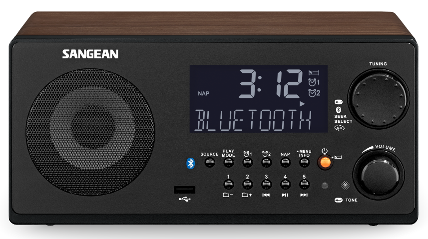 Sangean WR22 - Radio réveil numérique AM/FM, USB, Bluetooth