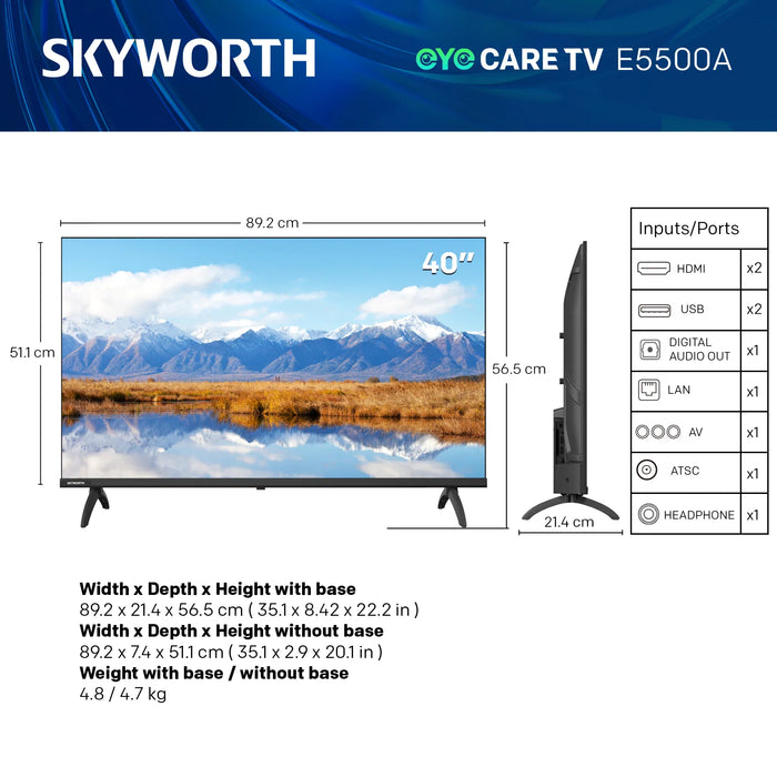 Skyworth 40E5500A | Téléviseur LED 1080p Full HD Google TV 40 pouces
