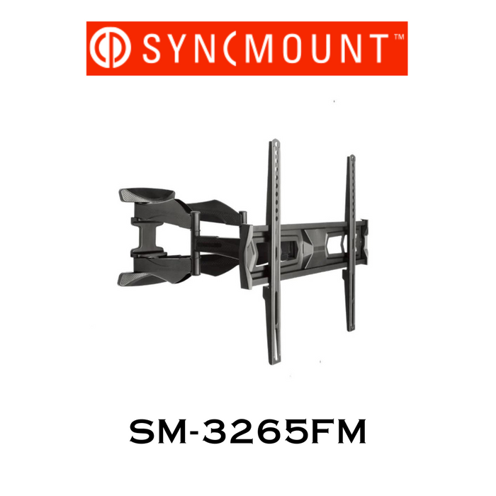 SyncMount SM-3265FM - Support mural pour téléviseur 32'' à 65'' articulé qui prend en charge les téléviseurs à écran plat jusqu'à 30 kg (66 lb), extensible de 2 1/2" à 18 5/16" (56 à 465mm) et inclinable de 0 à 12 degrés