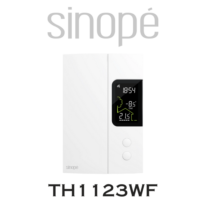 Sinopé TH1124WF - Thermostat Wi-Fi intelligent pour chauffage électrique 3000W se connecte directement au réseau Wi-Fi et peut interagir avec les plinthe électrique, convecteur (cycle court), ventiloconvecteur (cycle long)*, Plafond rayonnant