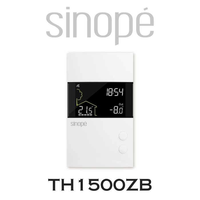 Sinopé TH1500ZB - Thermostat bipolaire Zigbee pour chauffage électrique 3600W conçu pour contrôler un système de chauffage tel que : plinthe électrique, convecteur, ventiloconvecteur et plafond rayonnant