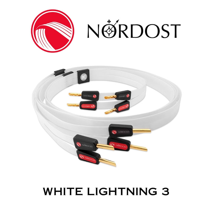 NORDOST White Lightning 3 - Câble de haut-parleurs 12 x 24 AWG Silver 99.99% Bananes (la paire)