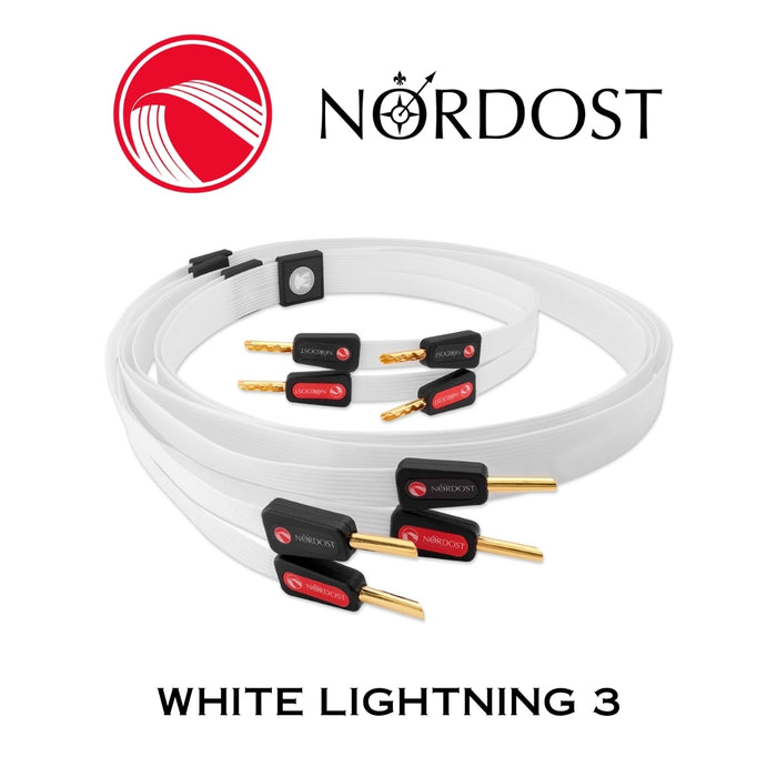 NORDOST White Lightning 3 - Câble de haut-parleurs 12 x 24 AWG Silver 99.99% Bananes (la paire)