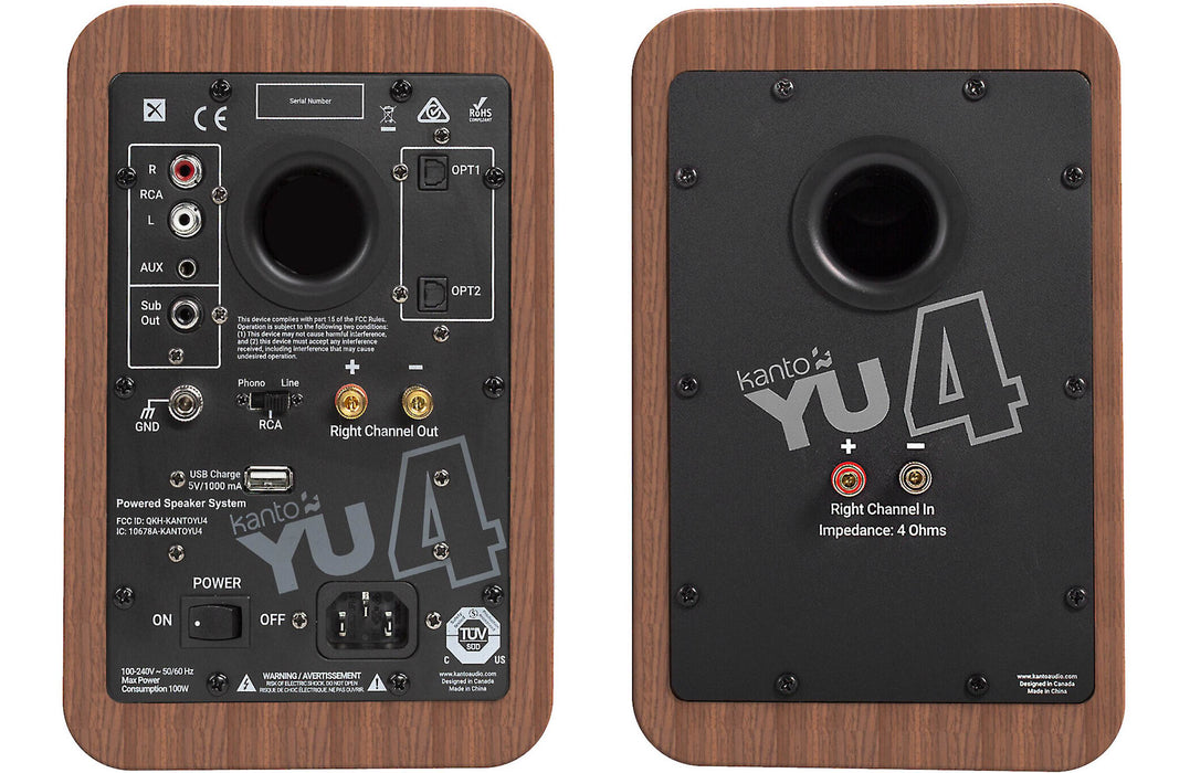 Kanto YU4 - Haut-parleurs d'étagère amplifiés 70W Bluetooth® Phono