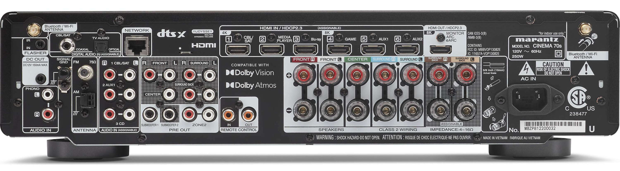 Marantz Cinema 70s - Récepteur cinéma maison 7.2, 8K, 50W, 7 canaux amplifiés,  Dolby Atmos, DTS:X
