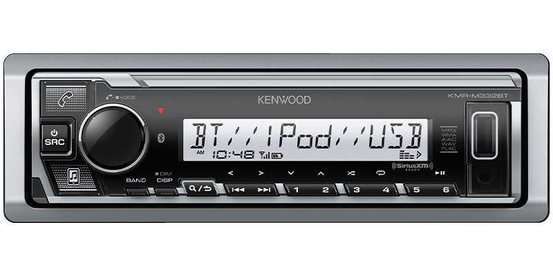 Kenwood KMR-M332BT - Récepteur multimédia numérique marin avec Bluetooth, éclairage de couleur variable, égaliseur 13 bandes et DTA, Entrée USB et AUX en façade 3 pré-sorties 4.0V