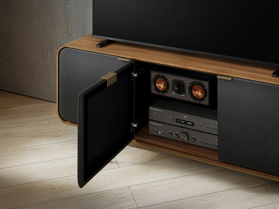 BDI Plume 8077 | Meuble multimédia 3 portes audio-vidéo/téléviseur jusqu'à 70 pouces