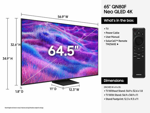 Samsung QN65QN80F : Téléviseur 65'' Neo QLED 4K, Vision AI, 120Hz, Neo Quantum HDR, MiniLED