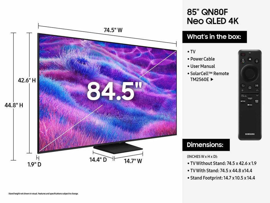 Samsung QN85QN80F : Téléviseur 85'' Neo QLED 4K, Vision AI, 120Hz, Neo Quantum HDR, MiniLED