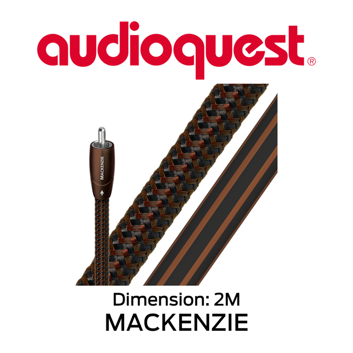 AudioQuest Mackenzie - Câbles analogiques RCA mâle à RCA mâle (la paire): surface parfaite Cuivre + (PSC +), géométrie triple équilibre, système de dissipation de bruit de couche métallique, câble et embouts en PVC tressé noir/rouge, CL3/FT4 disponible!