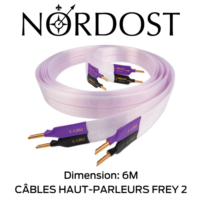 NORDOST Frey 2 (la paire) - Câbles de haut-parleurs haut de gamme avec isolation Ethylène Propylène Fluoré (FEP), micro Mono-Filament, conducteurs : 22 x 22 AWG Matériel argent à 99,9999% OFC Capacitance : 10.3pF/f Inductance : 0,135 μH/pied!