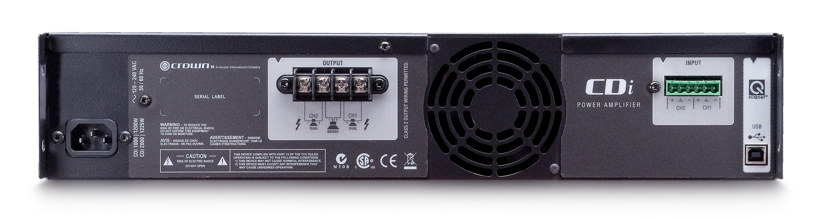 Crown CDI 2000 - Amplificateur de puissance commercial 2 canaux 800W 4 Ohms, 8 Ohms : 2 x 475 W ou 2 Ohms : 2 x 1000 W* et 2 x 800 70Vrms, extrêmement polyvalent, il peut être bridgé pour atteindre 2000W